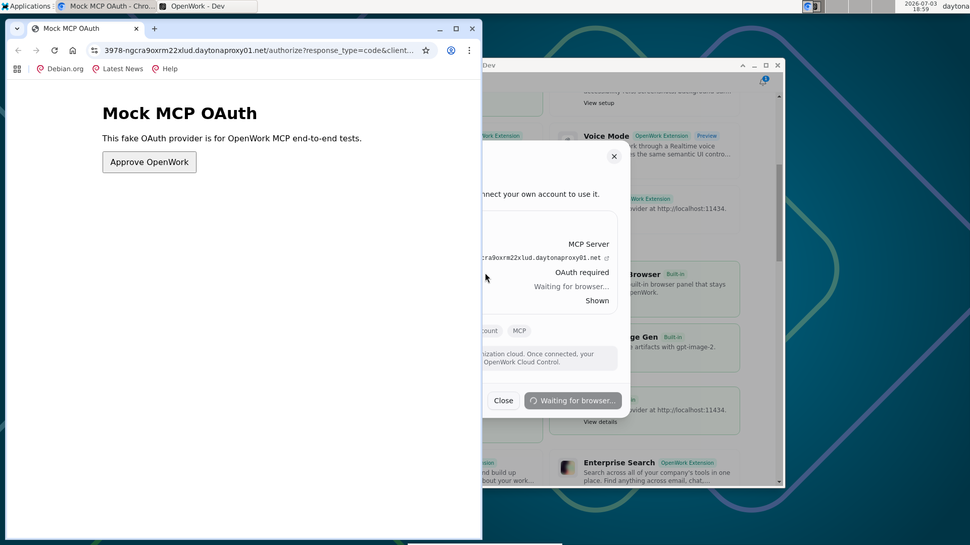 Real Chromium consent window on the sandbox display
