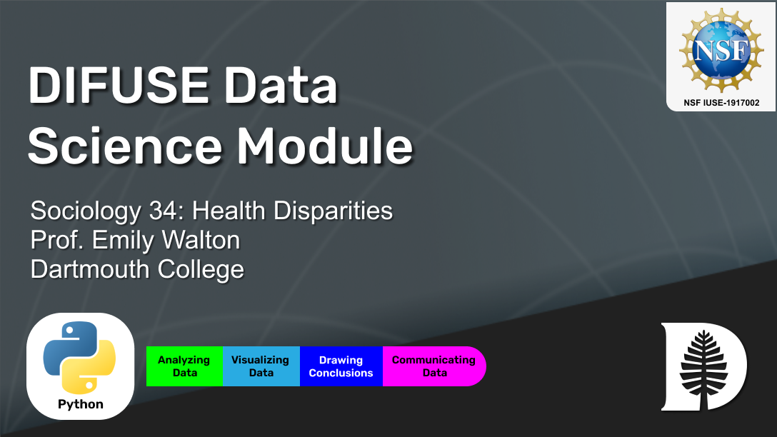 DIFUSE Data Science Module.  Sociology 34: Health Disparities.  Professor Emily Walton, Dartmouth College.  Funded by NSF IUSE1917002