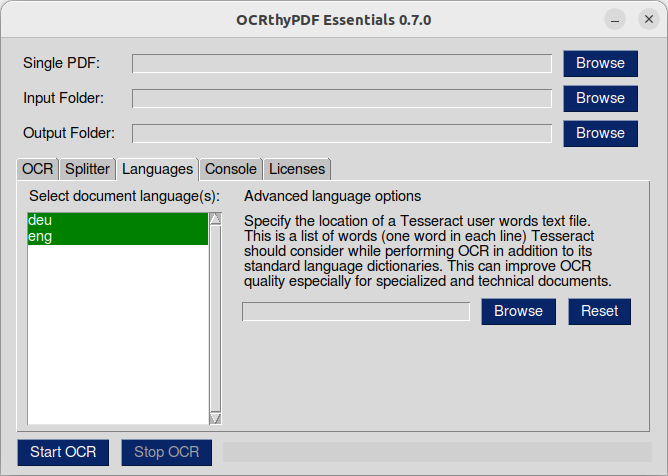 OCRthyPDF GUI Language-Tab