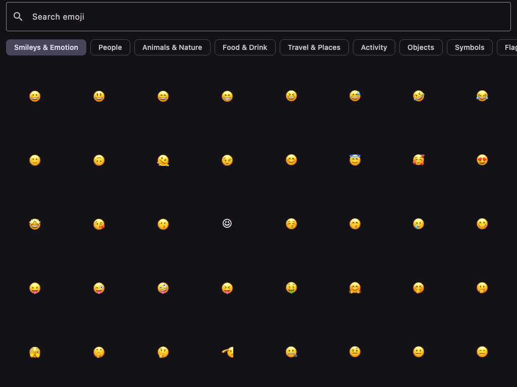 Dark theme: full category row with emoji grid