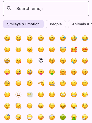 Light theme: searchable emoji grid with category tabs