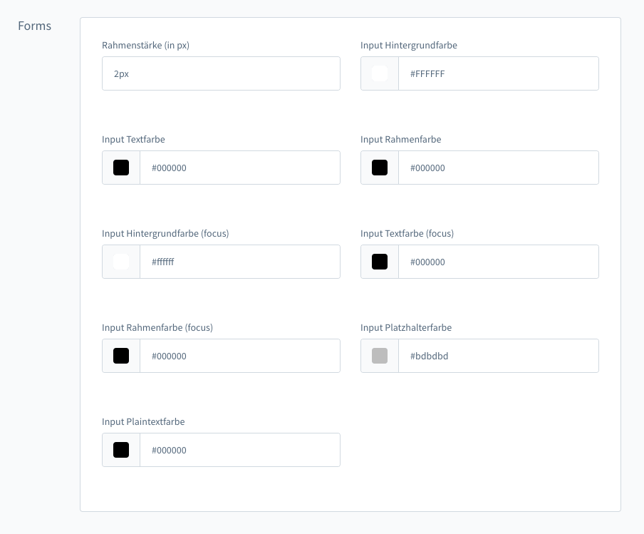 Einstellungen Backend