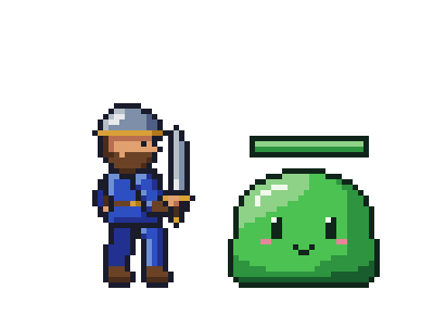 The swordsman slashes the slime, which flashes red as a -12 damage number pops out and its health bar drops, by Claude Opus 5.5