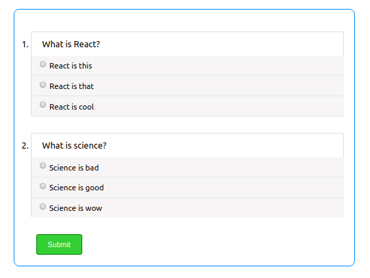 Preview of the question form filled with questions