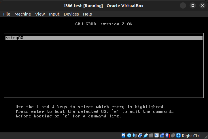 tinyOS in GRUB menu.