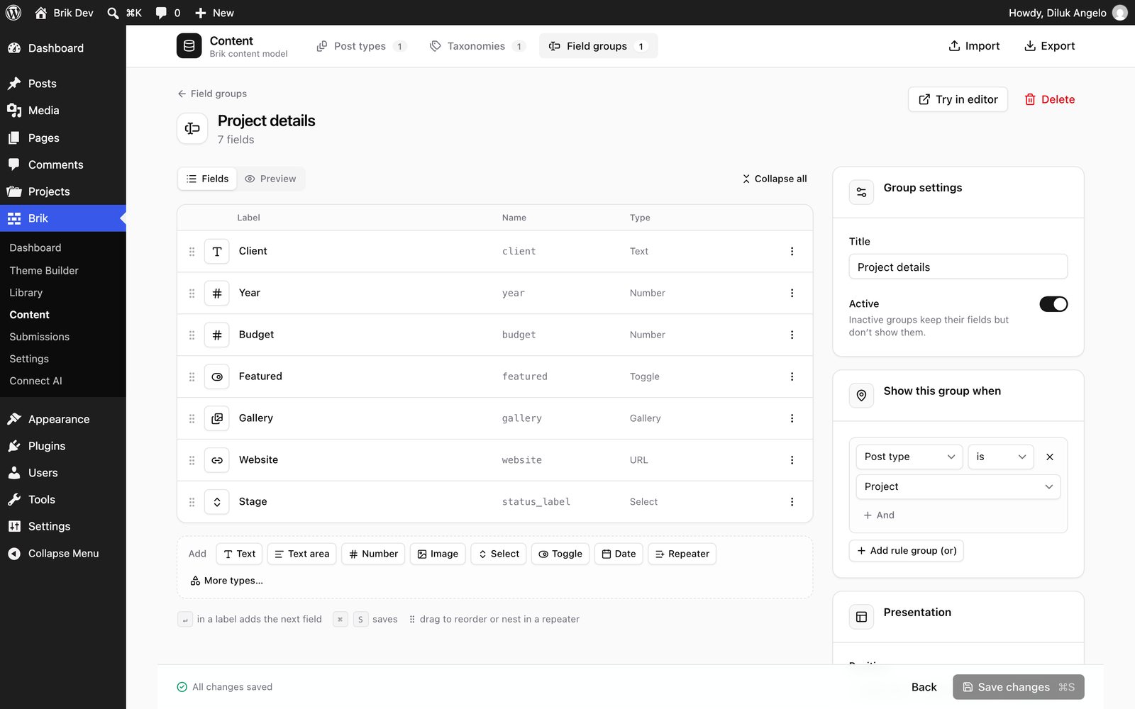 Field group editor