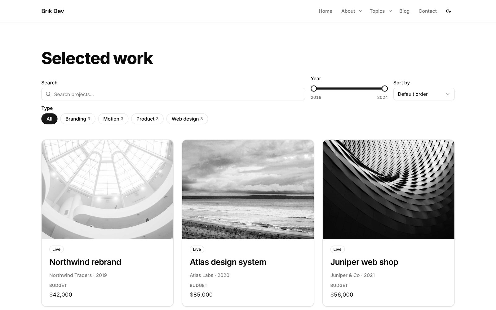 Listing with filters