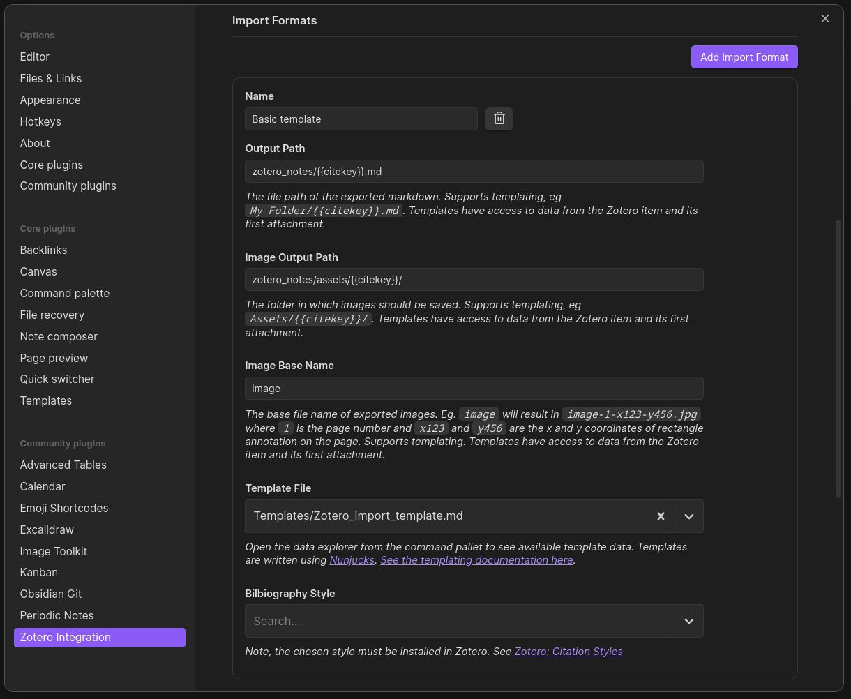 zotero integration settings