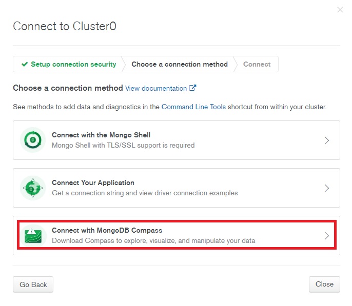 mongodb compass create local database