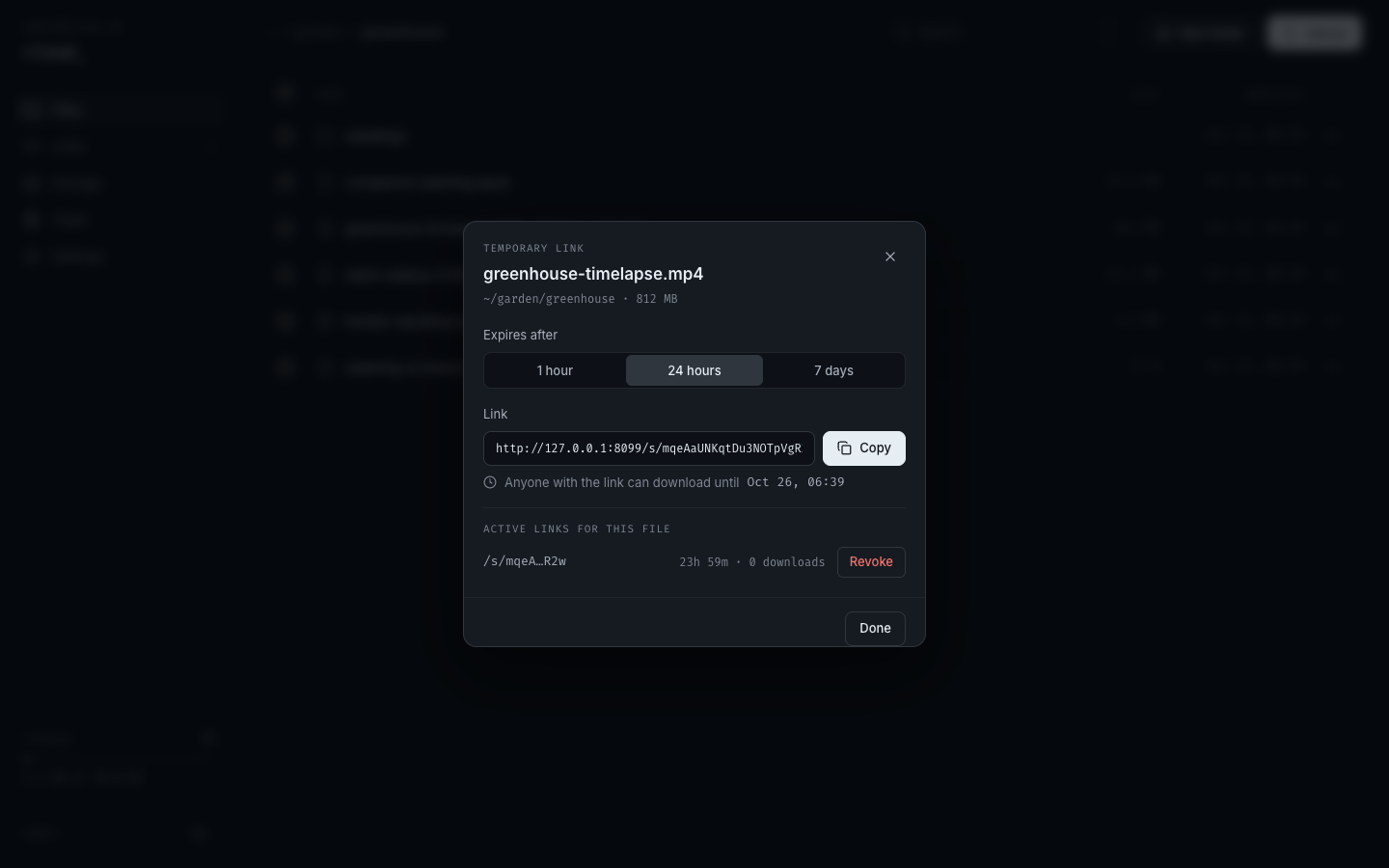 Temporary link dialog