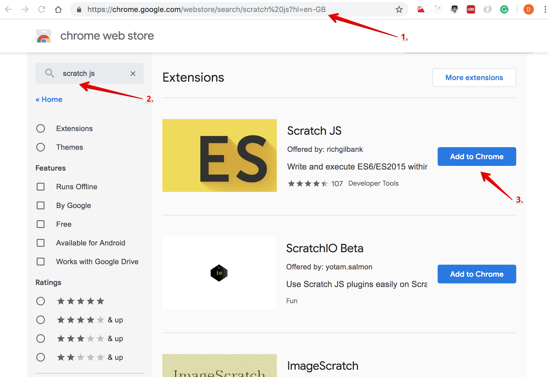 Chrome web store search scratchjs