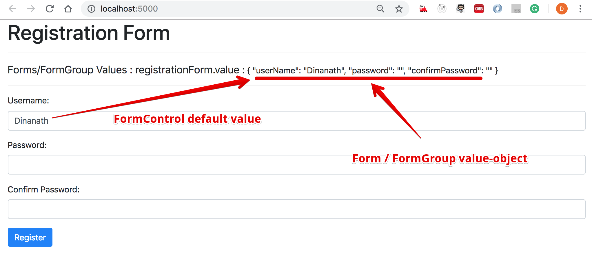 Form Model, FormControl/FormGroup - defualt values