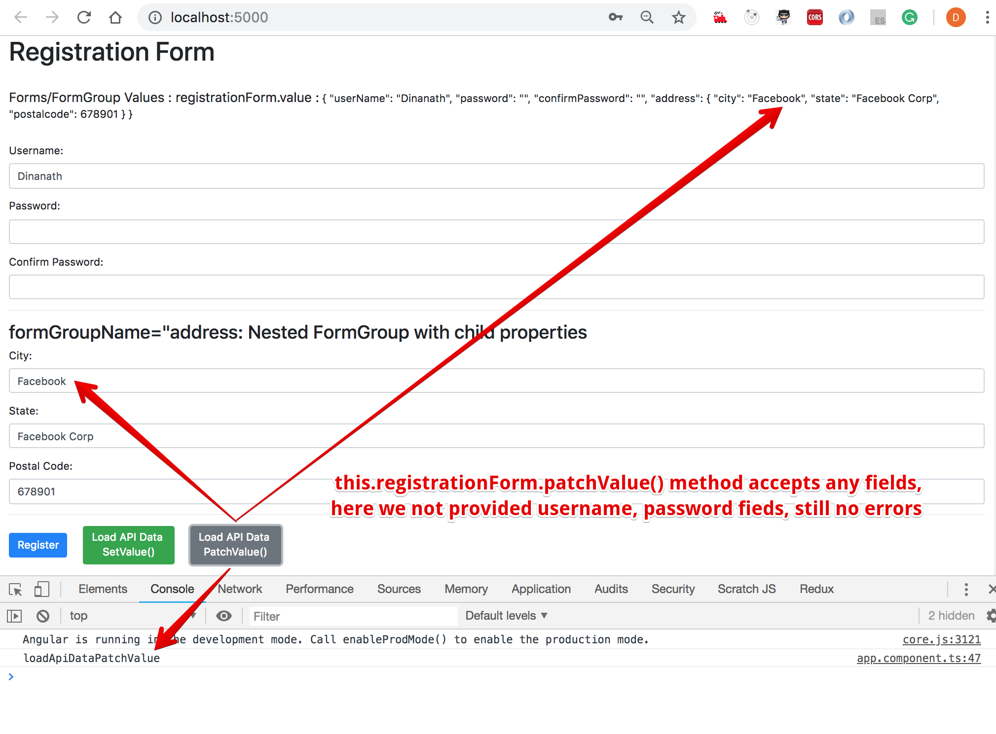 Reactive Form - patchValue() method