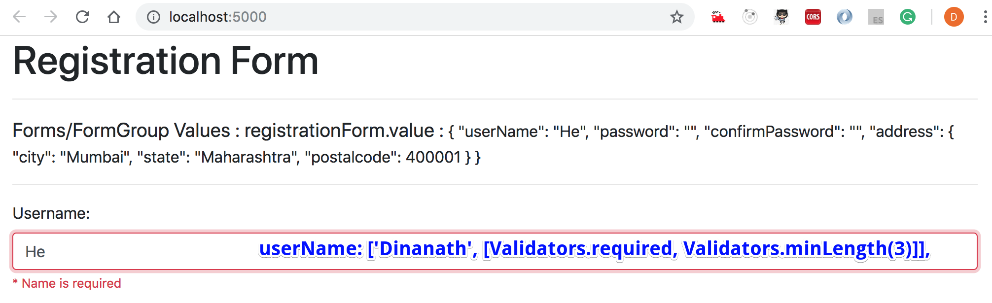 Reactive Form - Validators.minlength