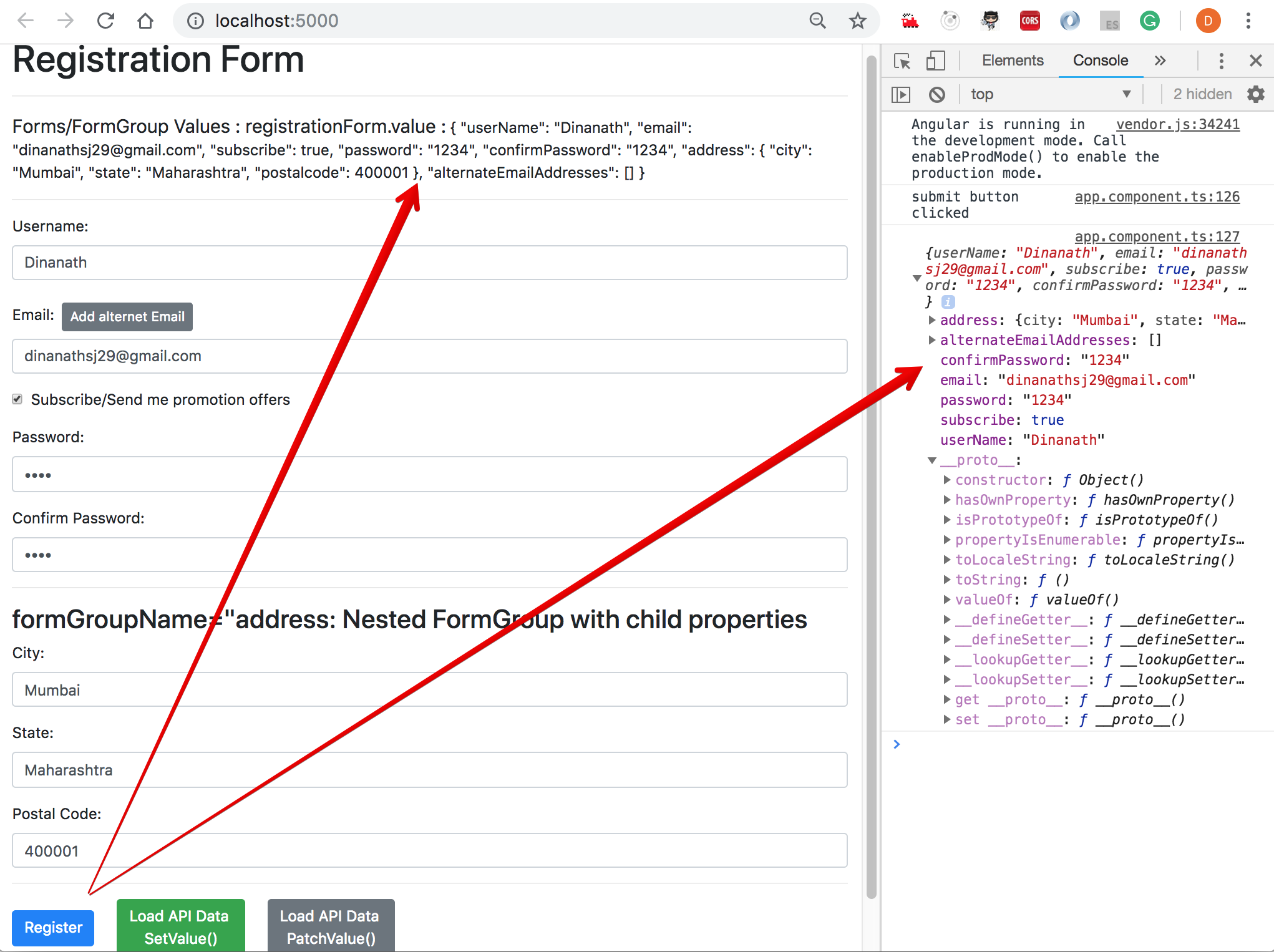 Reactive Form - Submit Form data