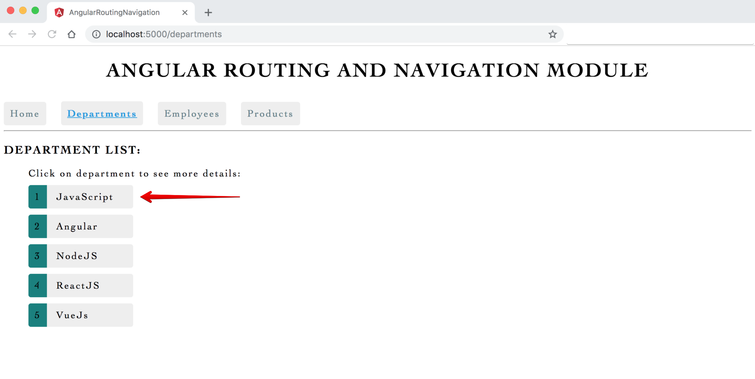 Image - Output - Route Parameters Department List