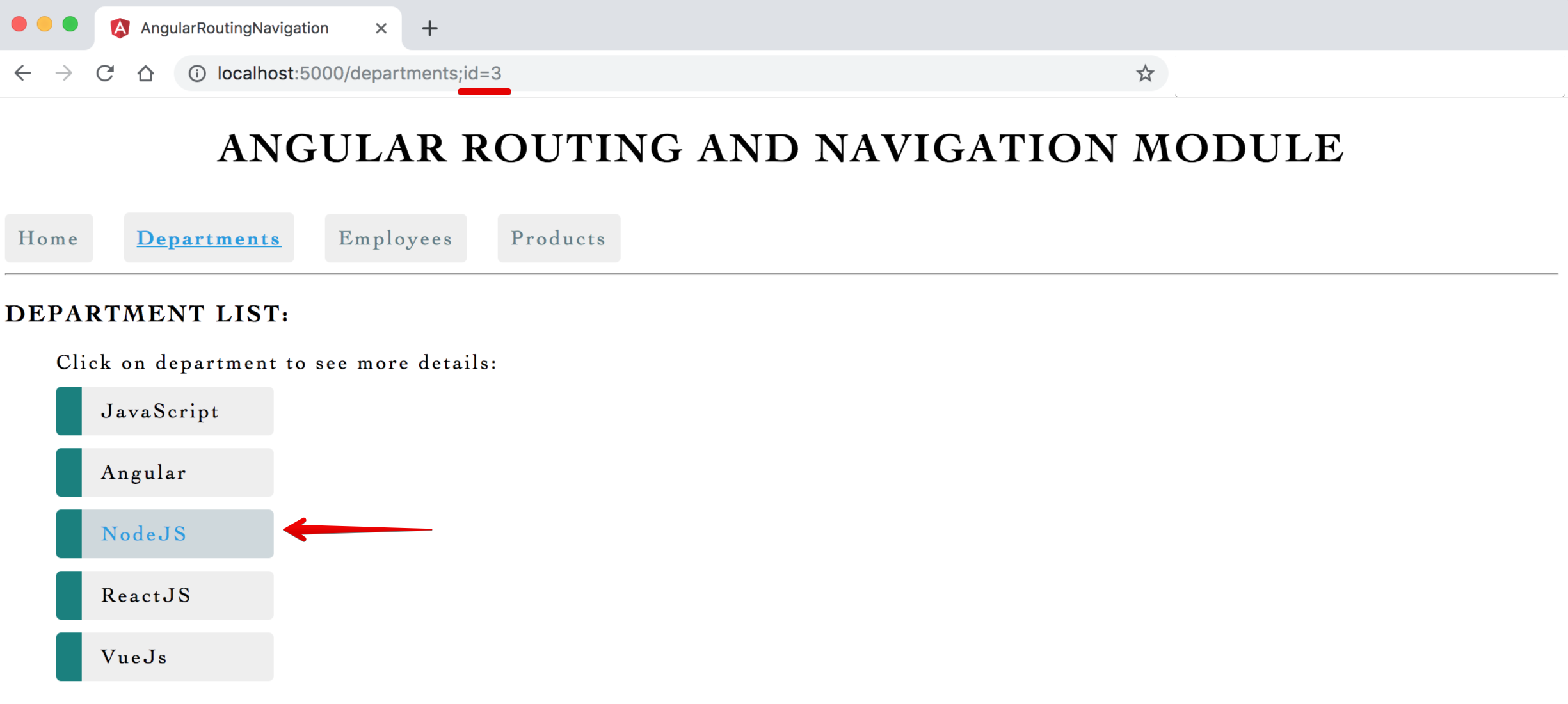 Image - Output - Optional Route Parameter Show Selected Department highlighted