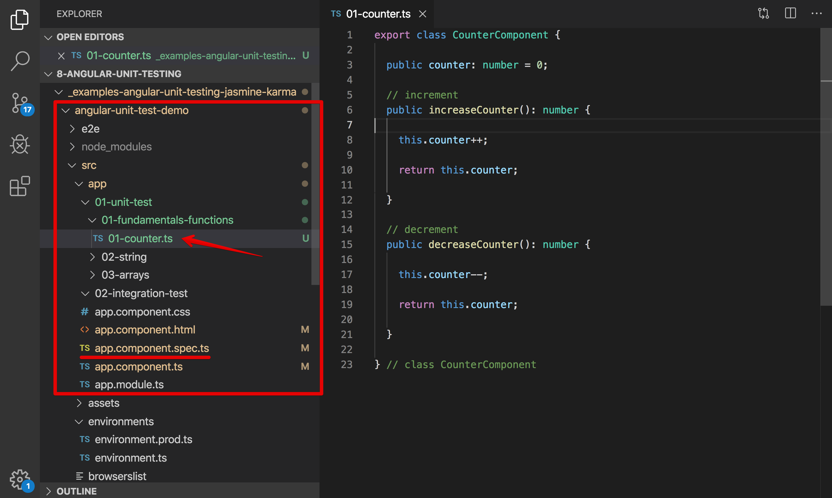 Unit Testing file/folder - counter component