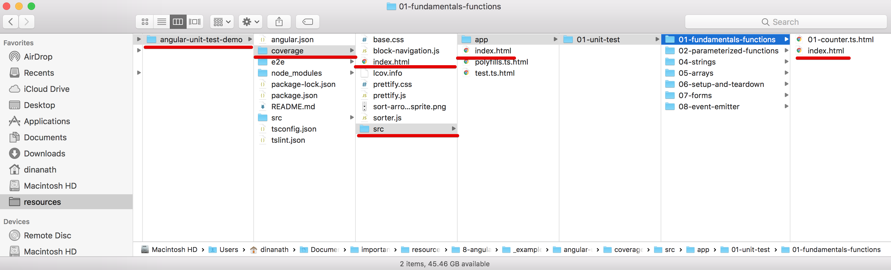 code coverage - folder structure