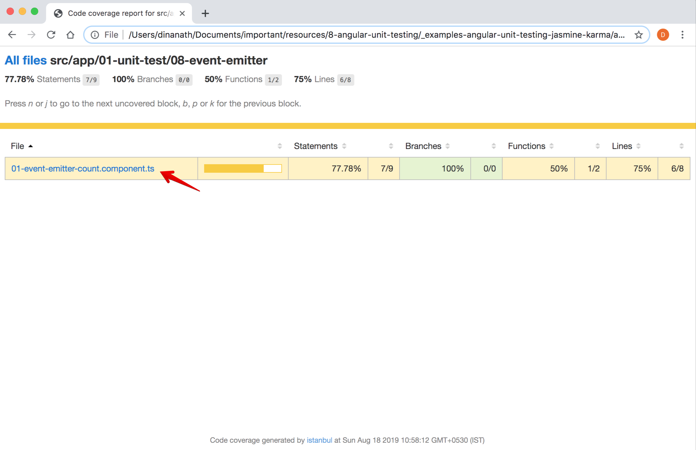 code coverage - individual component