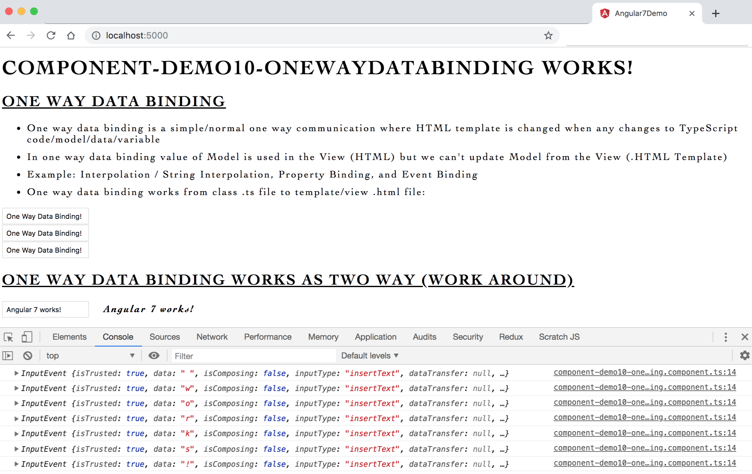 Image - Output - Simple one way data binding with {{}}, [ ] and bind-, used as two way data binding