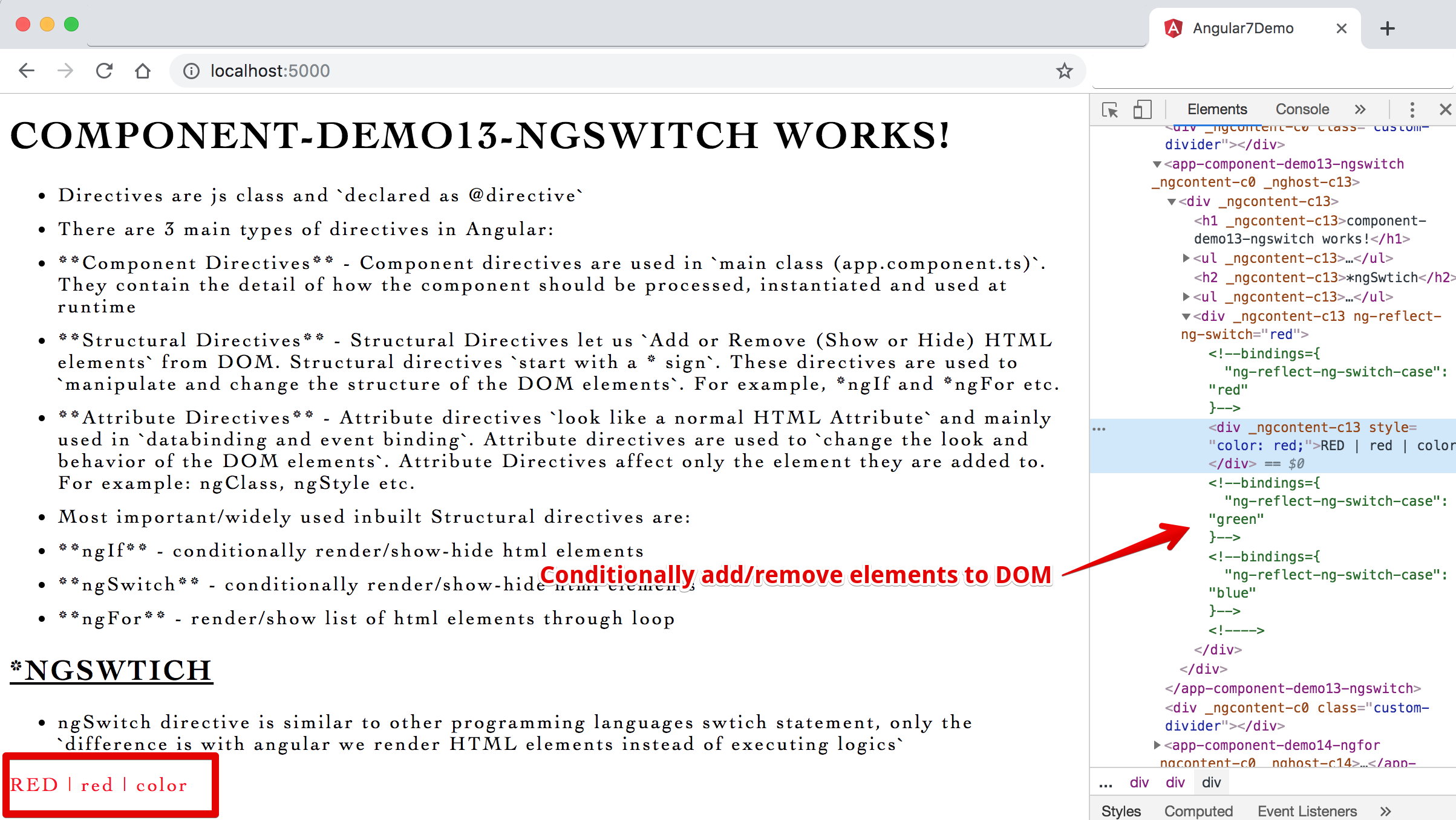 Image - Output - *ngSwitch - Structural directive to control/add/remove elements to DOM conditionally