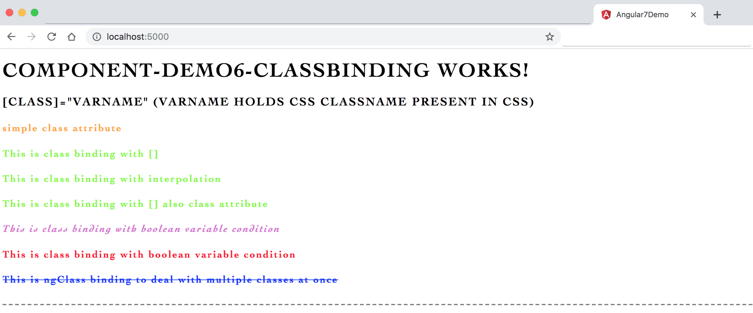 Output - Class binding with {{}}, [ ] and ngClass