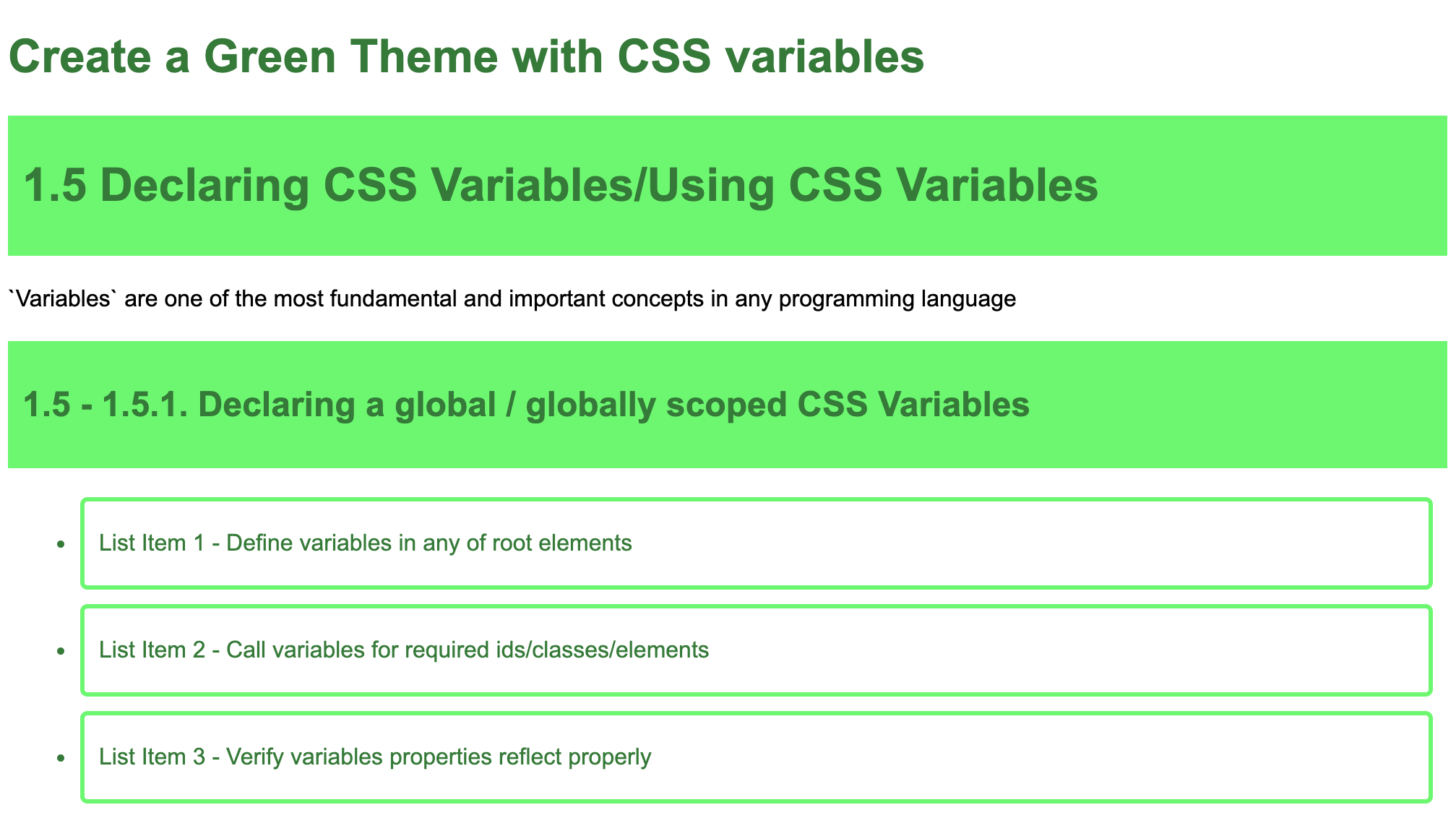 Declaring & Using CSS Variables - Create a Green Theme