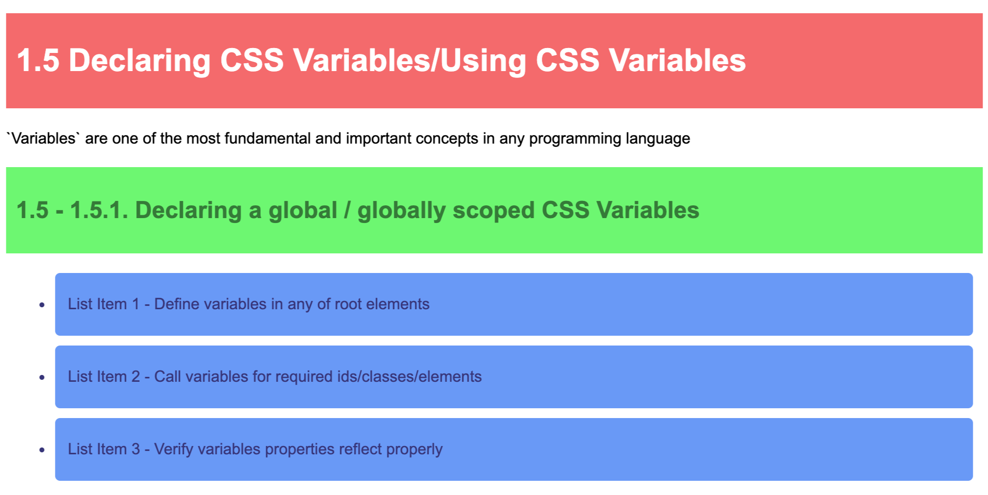 Declaring & Using CSS Variables - Create local scoped variables