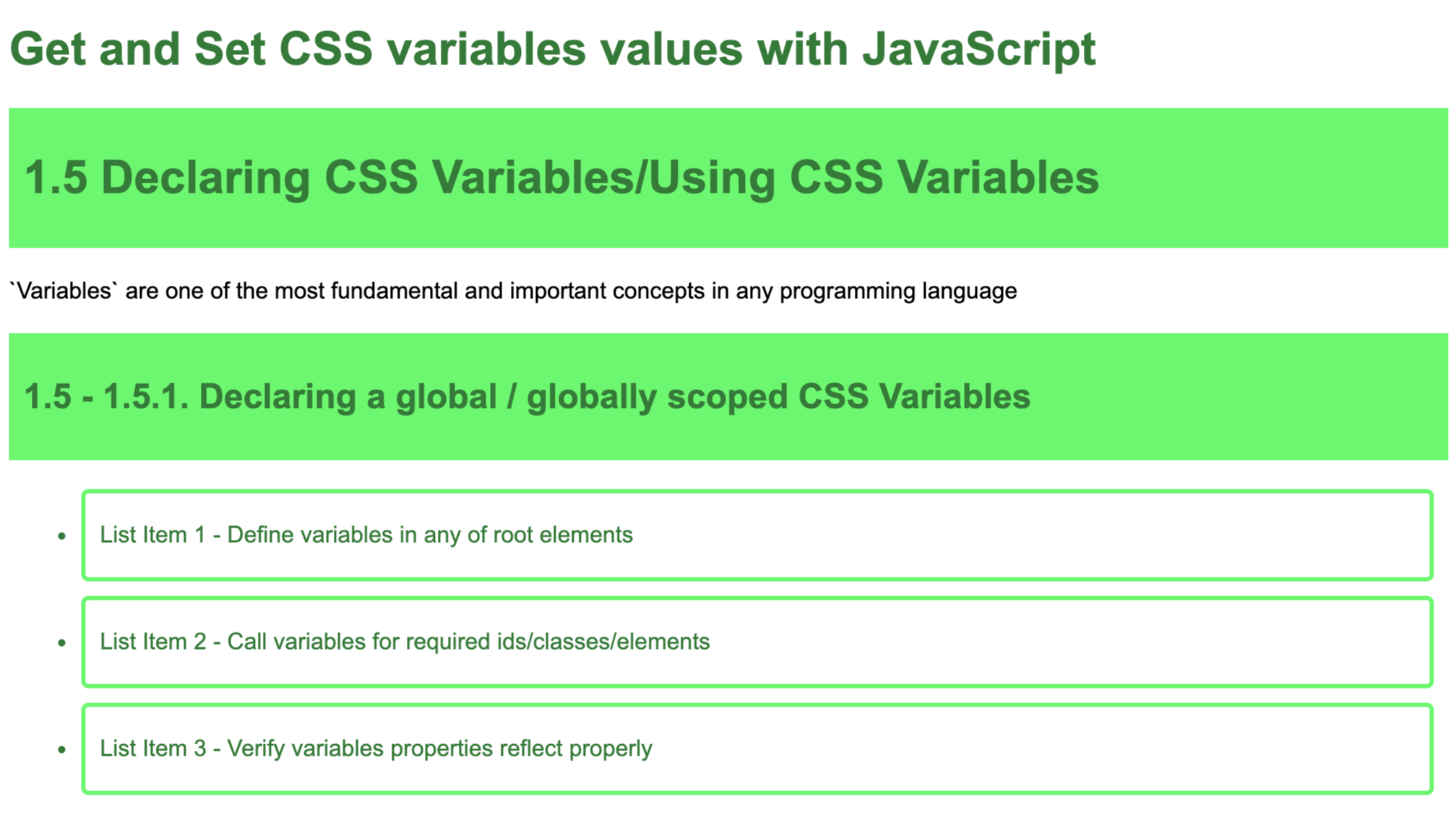 CSS variable interaction with JavaScript Original Green output