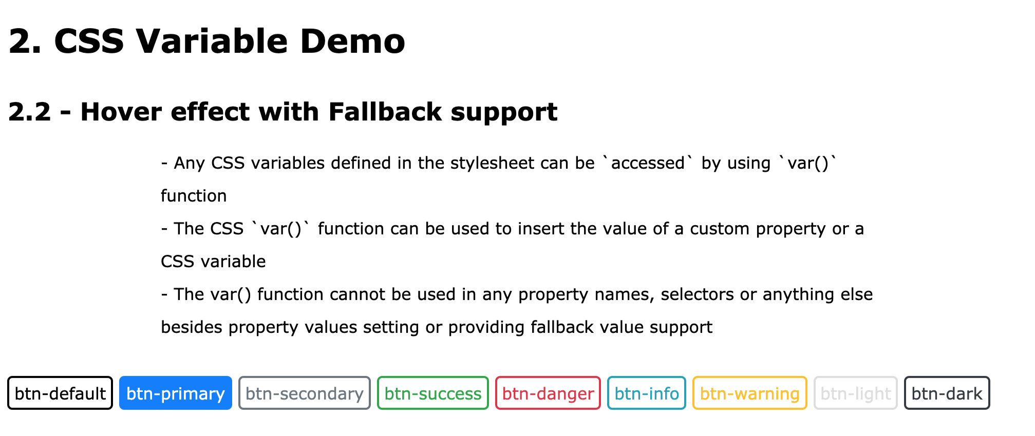 CSS Variables Demo - Hover effect with fallback support