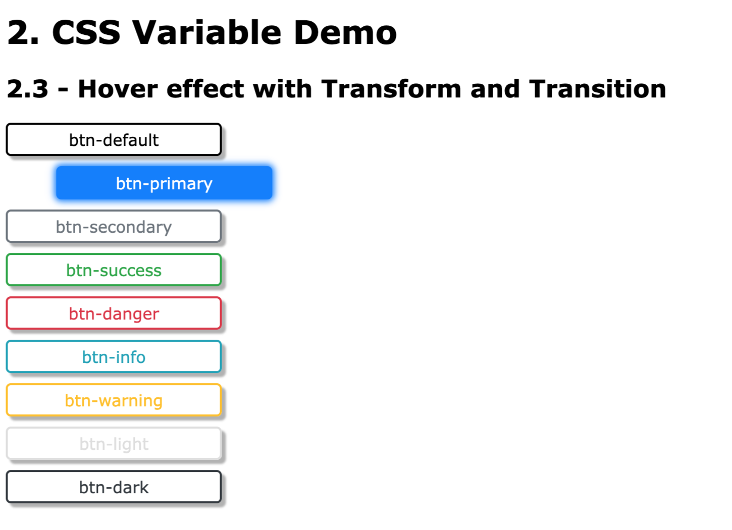 CSS Variables Demo - Hover effect with Transform Transition