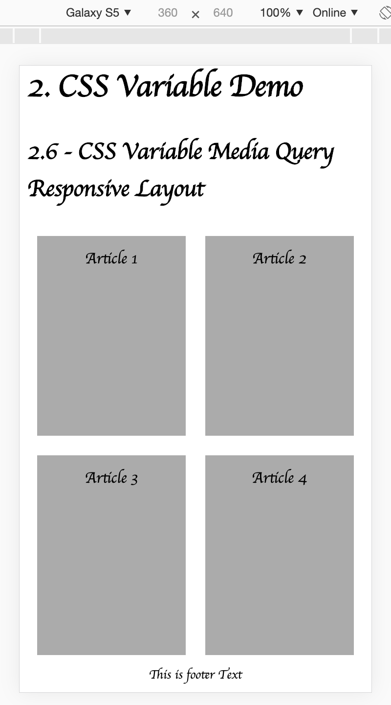 CSS Variables Demo - Media Query Responsive Layout - Mobile View