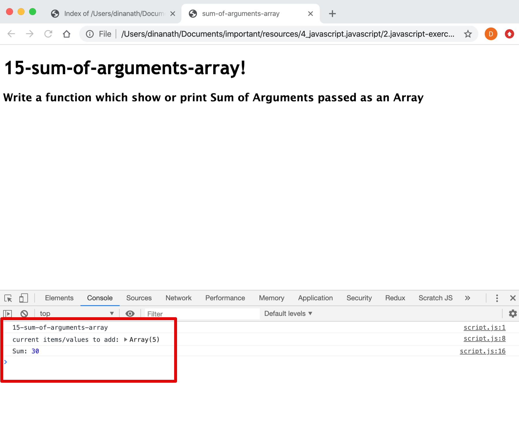 Sum Of Arguments Array