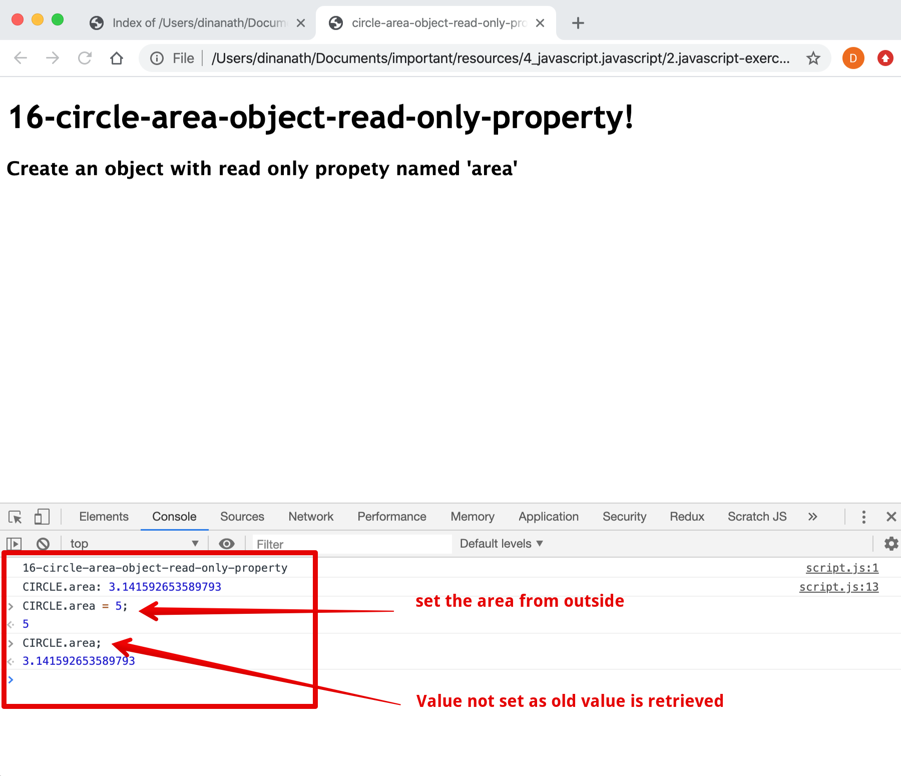 Circle Area Object Read Only Property