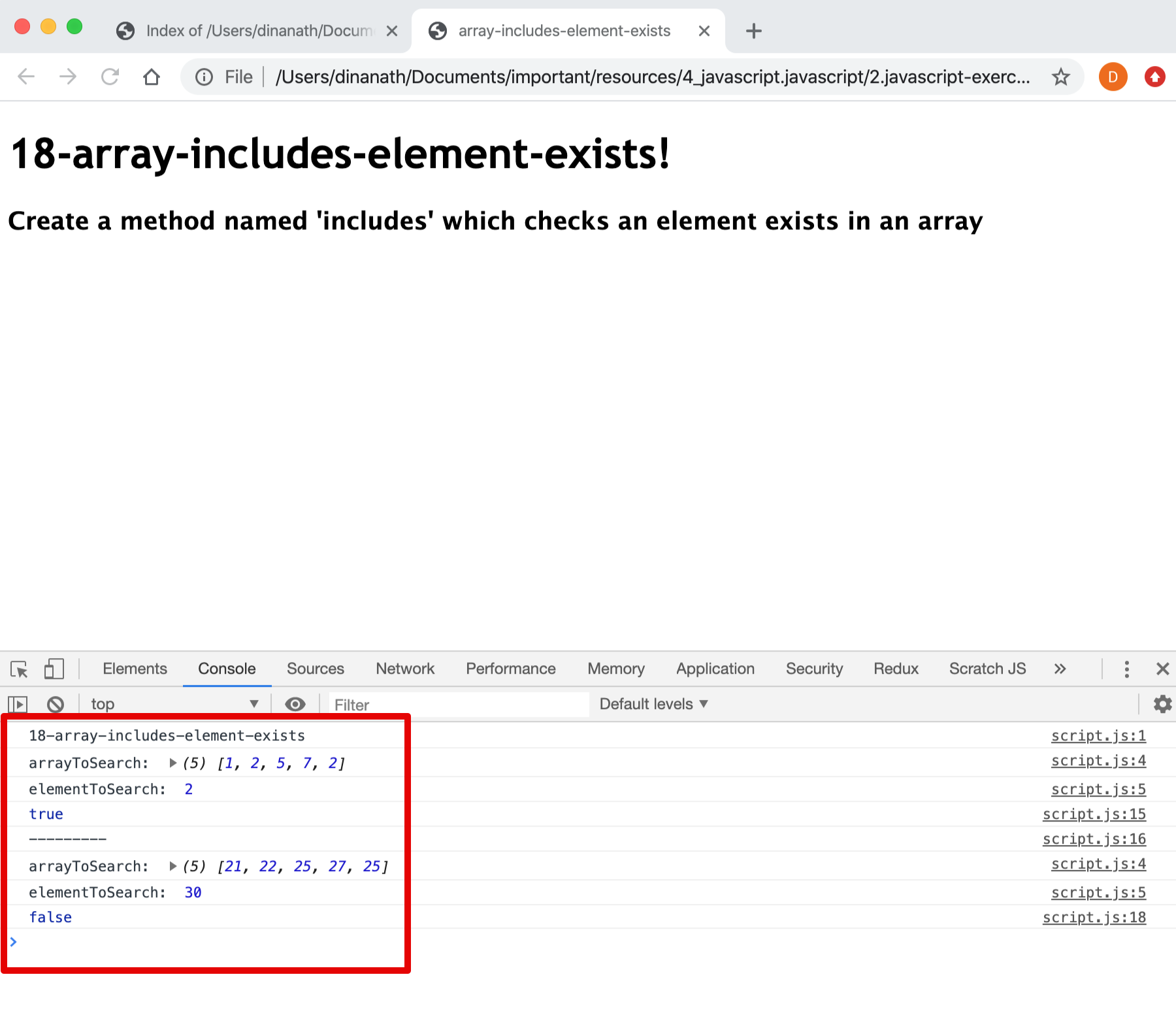 Array Includes Element Exists