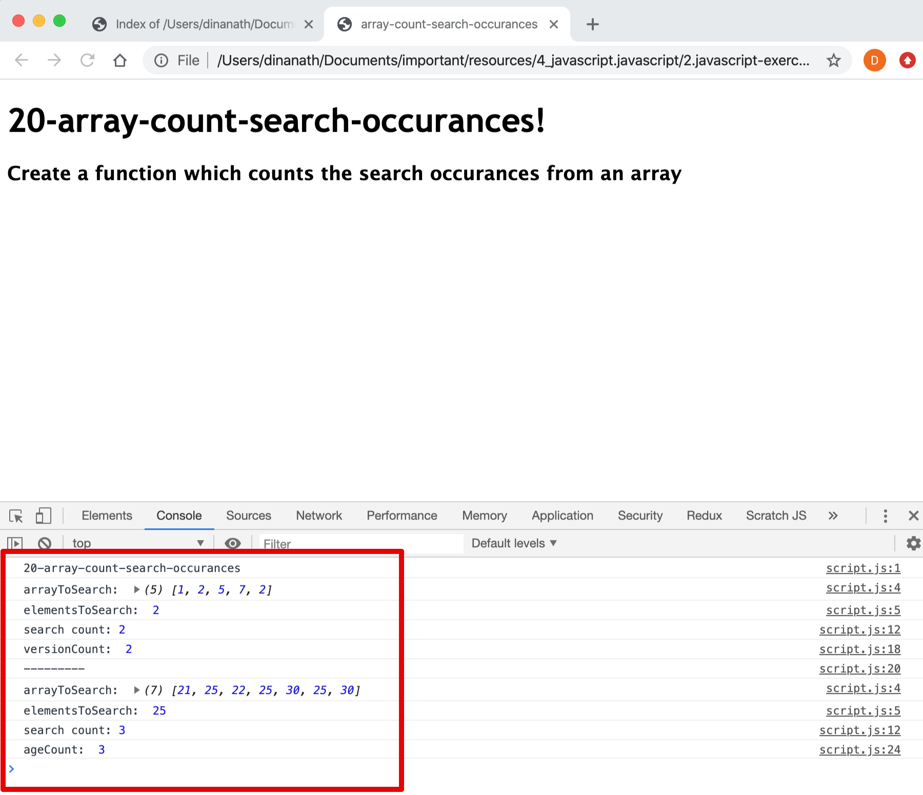 Array Count Search Occurances