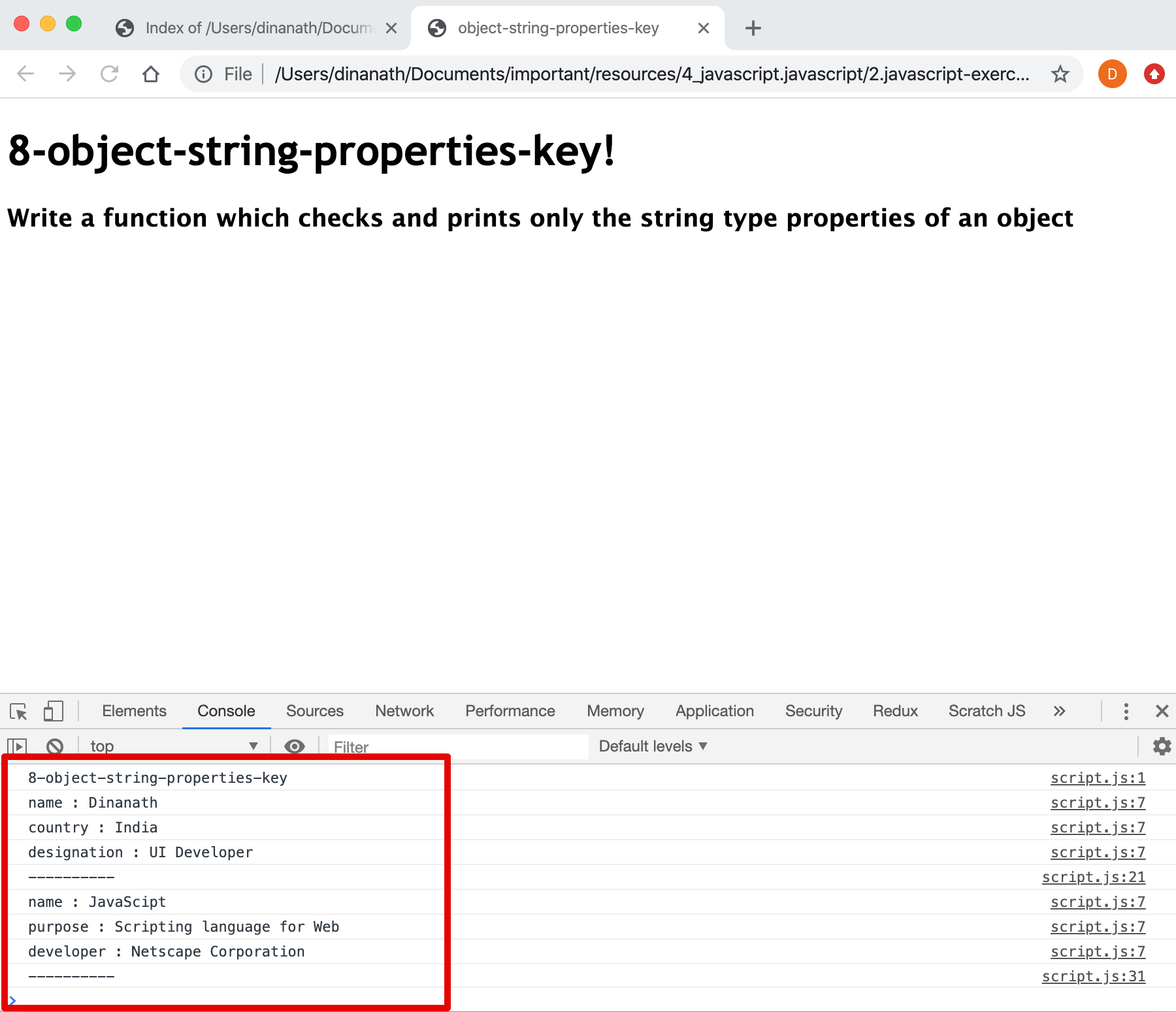 Object String Properties Key