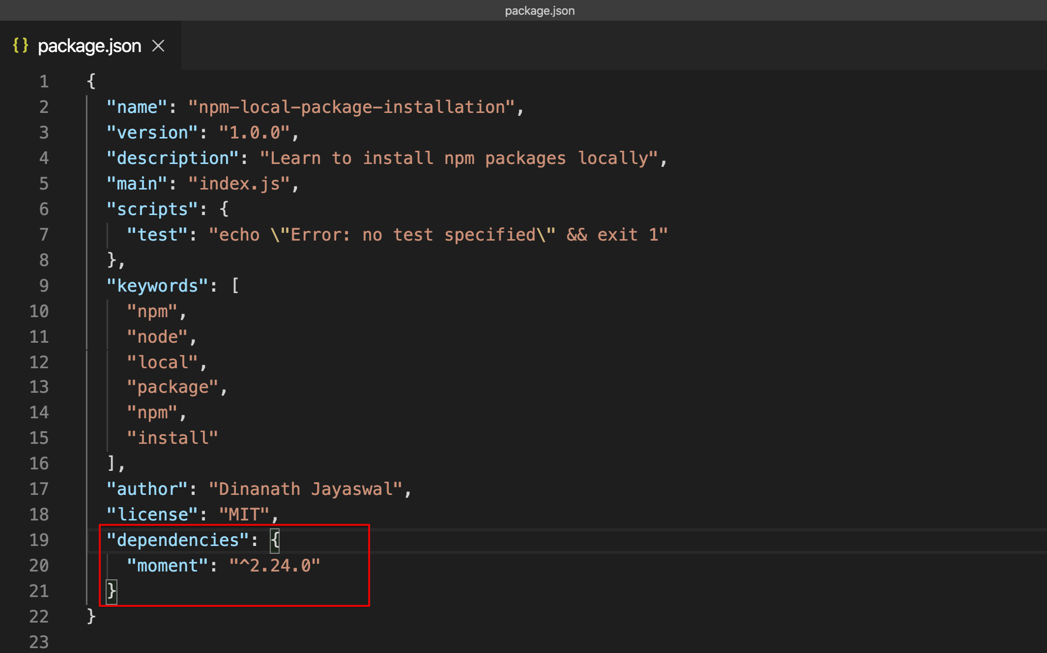 Installing local package: package.json <package_name>