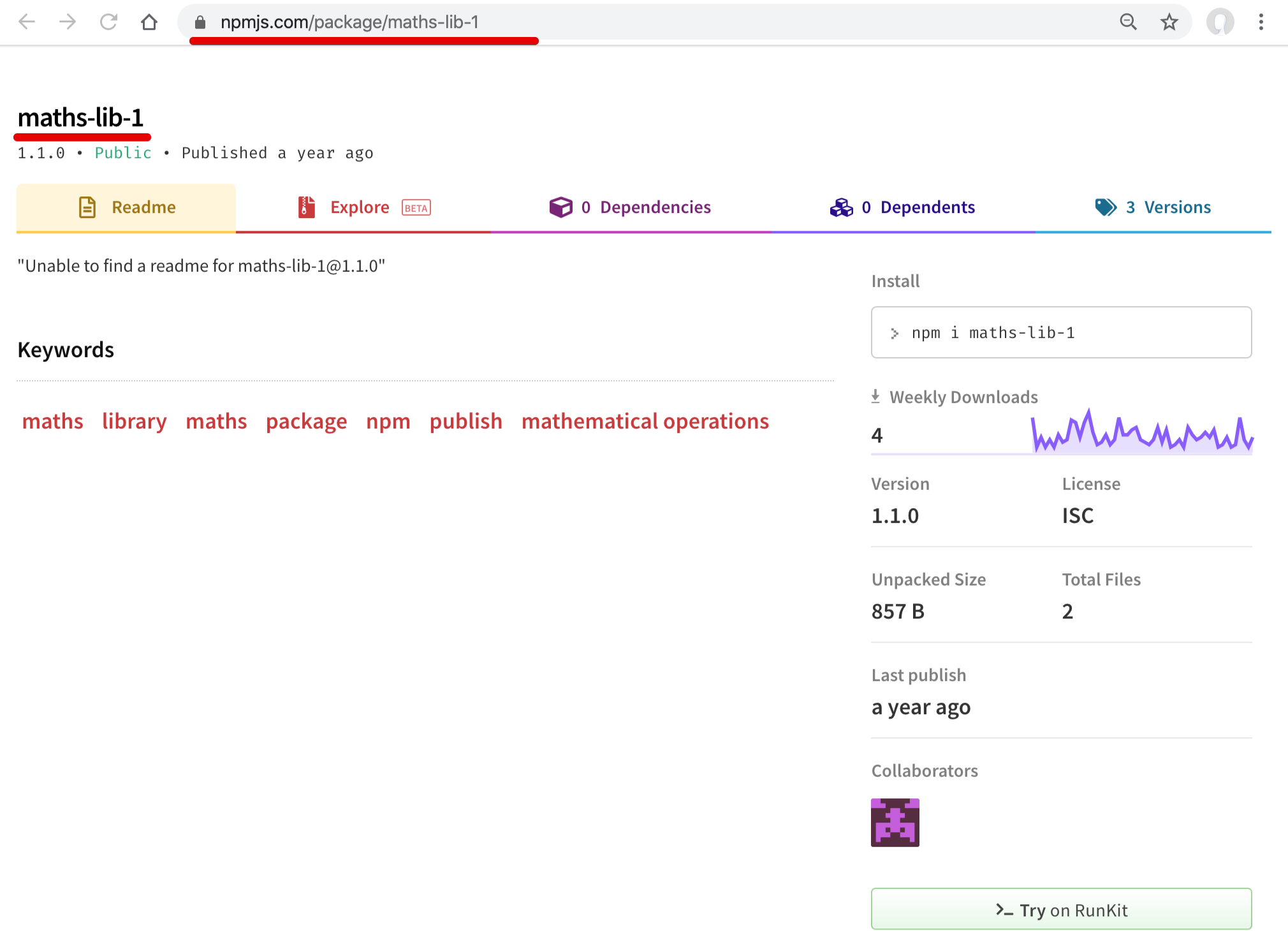 Details of published package at npm registry