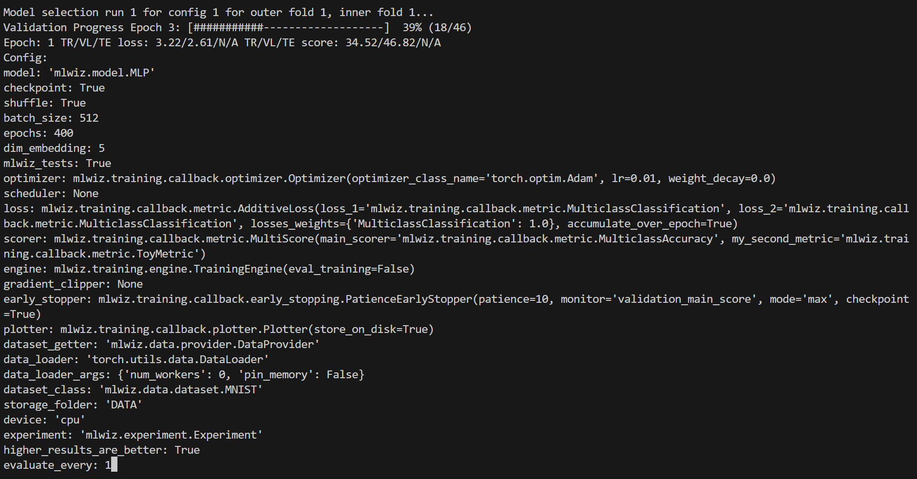 MLWiz terminal specific view