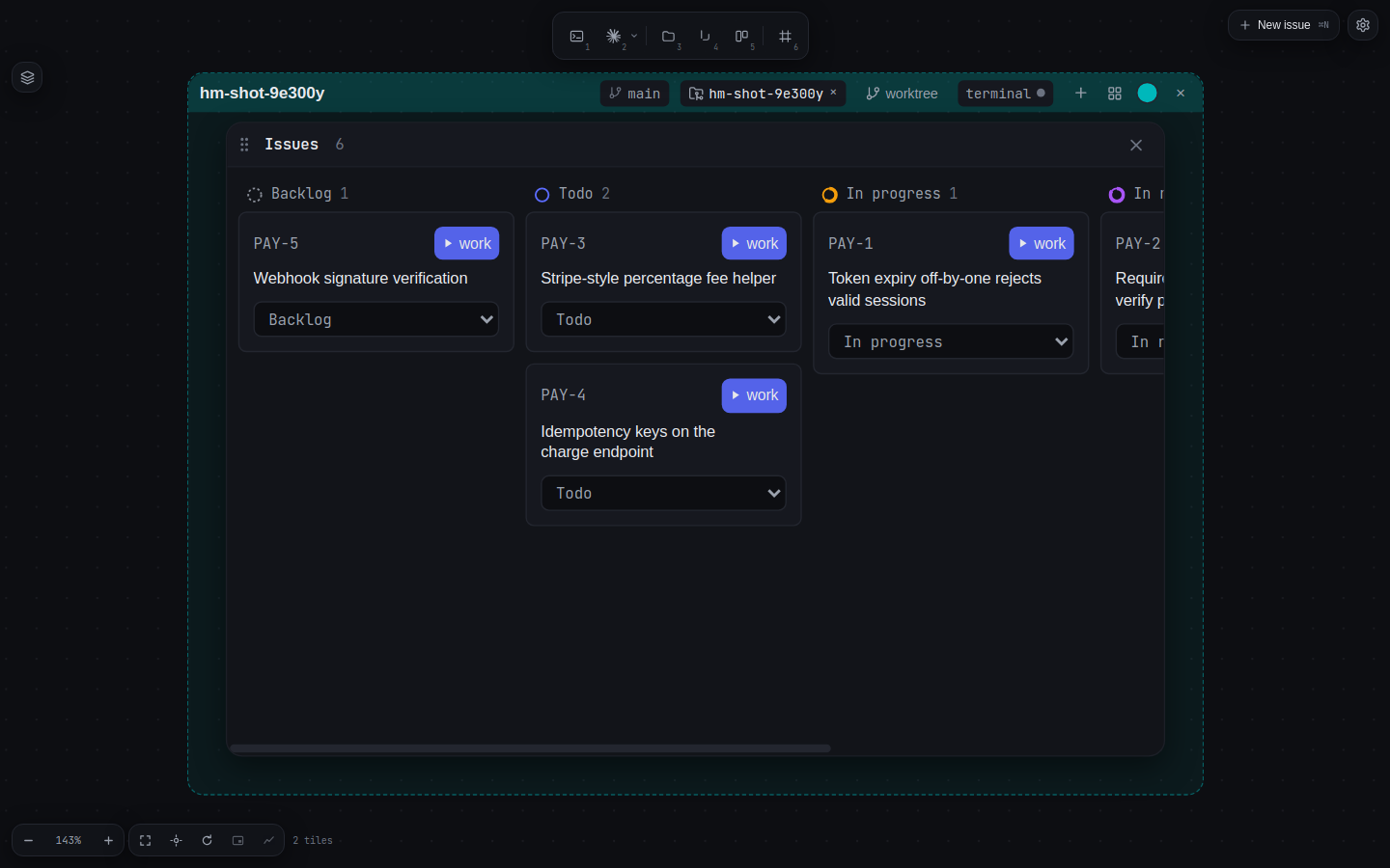 Kanban issues board backed by markdown files in hivemind