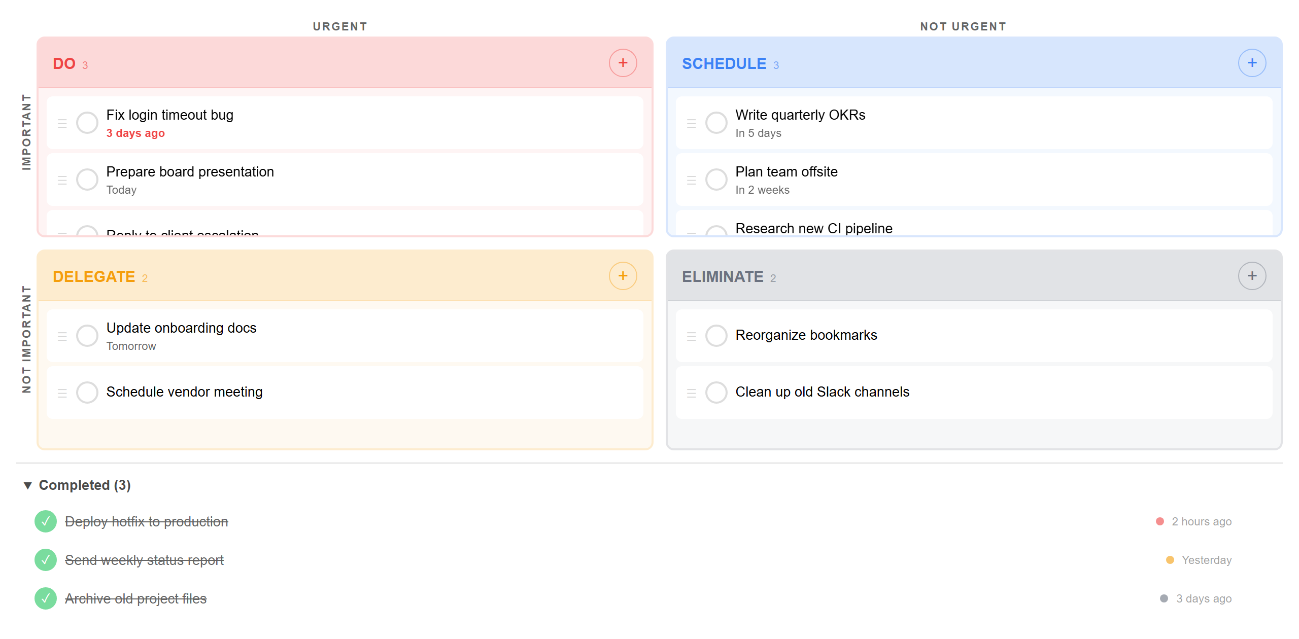 Desktop view of the Task Priority Matrix plugin