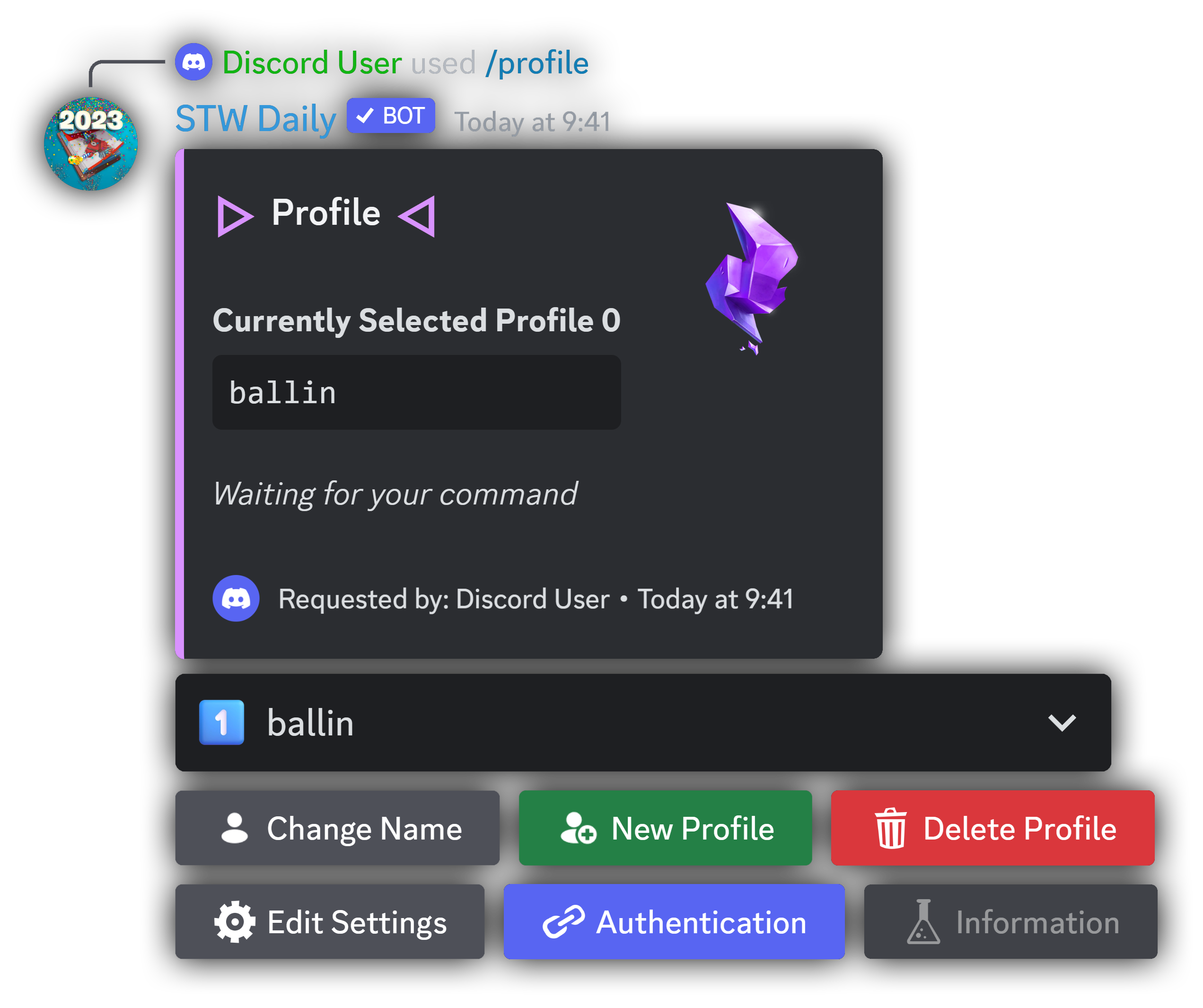 Profile command example