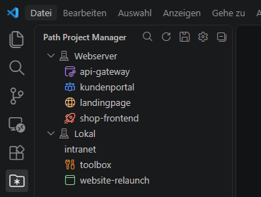 Sidebar showing two groups and their projects