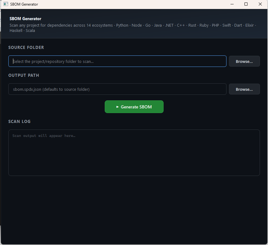 SBOM Generator GUI Interface