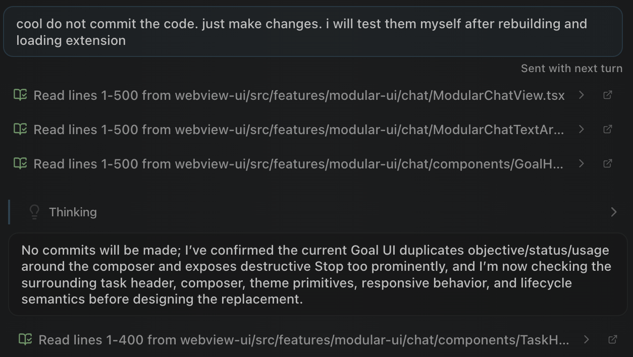 A steering message delivered without interrupting the active task