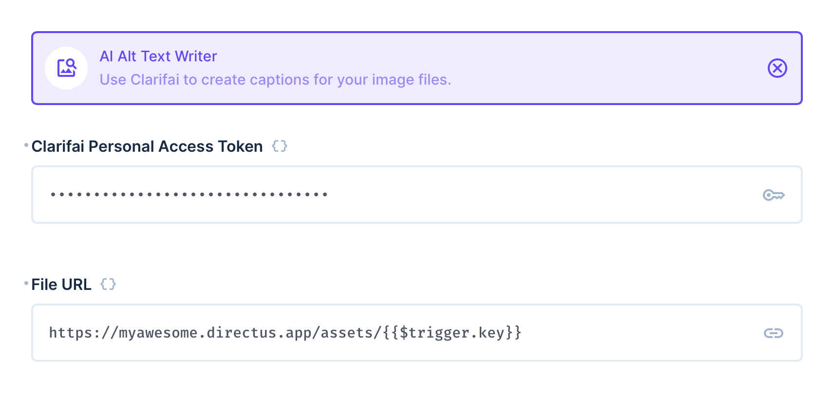 The AI Alt Text Writer operation, showing available options