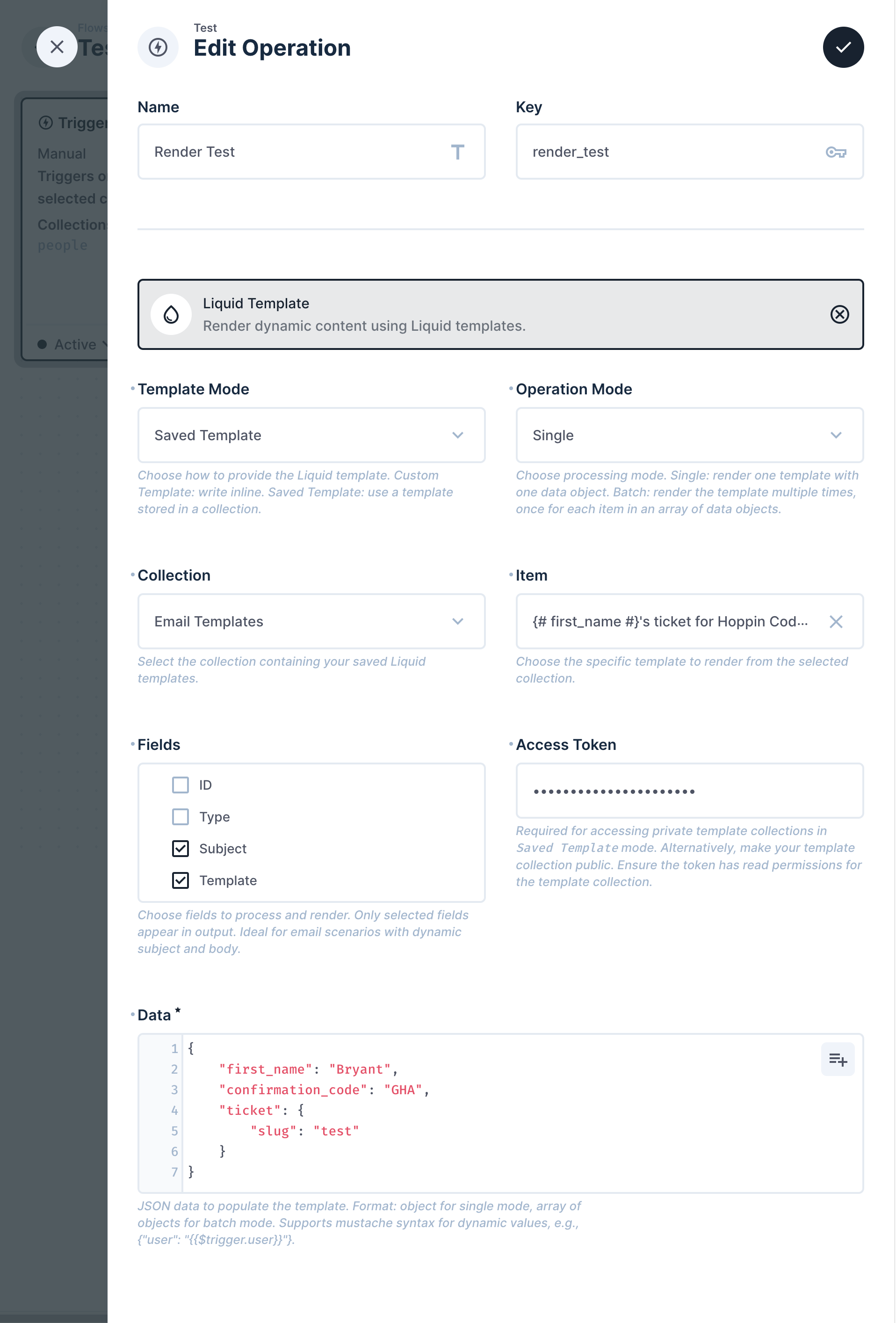 Sample Saved Template Configuration