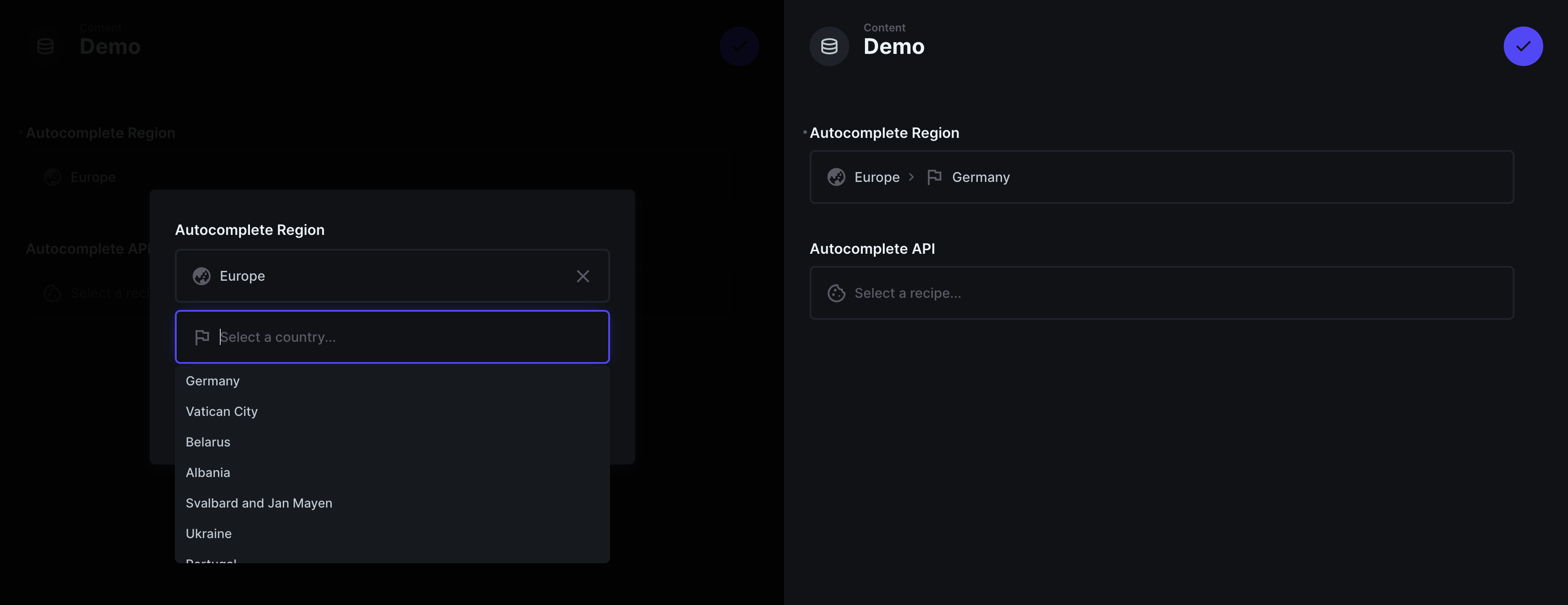 An open dialog with multiple dropdowns